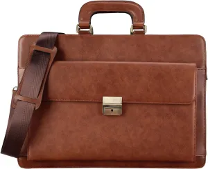 Banuce Vintage Leather Briefcase for Men 15.6 Inch Lawyer Briefcase Executive Work Bag Attache Case with Lock Brown