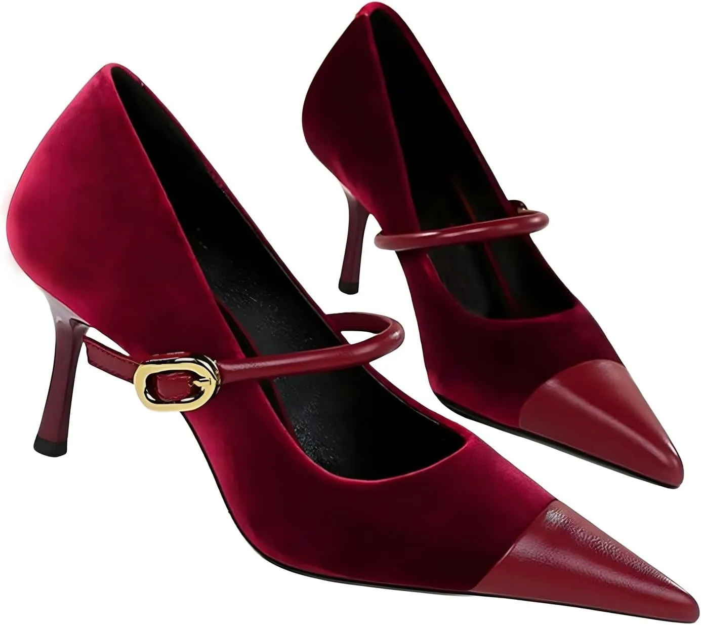 baobeijiadao Womens Pointed Toe Heeled Pumps Slip On Stiletto Heels Single-Strap Wedding Evening Dressy Shoes