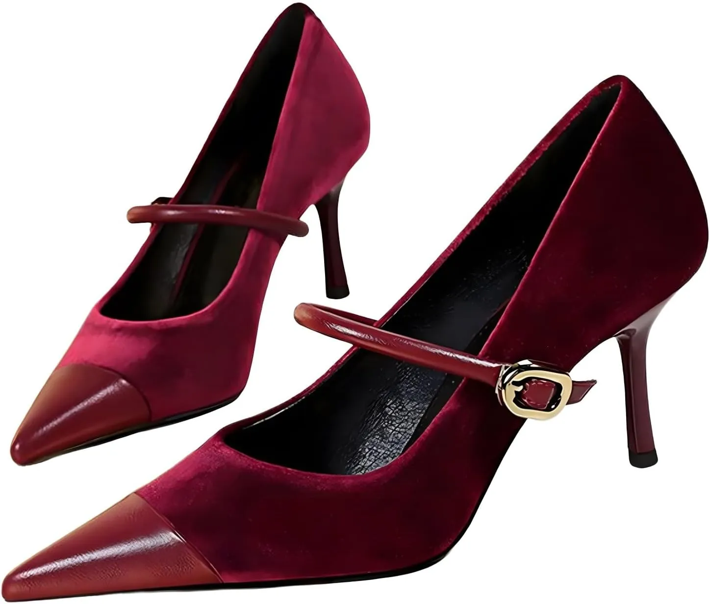 baobeijiadao Womens Pointed Toe Heeled Pumps Slip On Stiletto Heels Single-Strap Wedding Evening Dressy Shoes