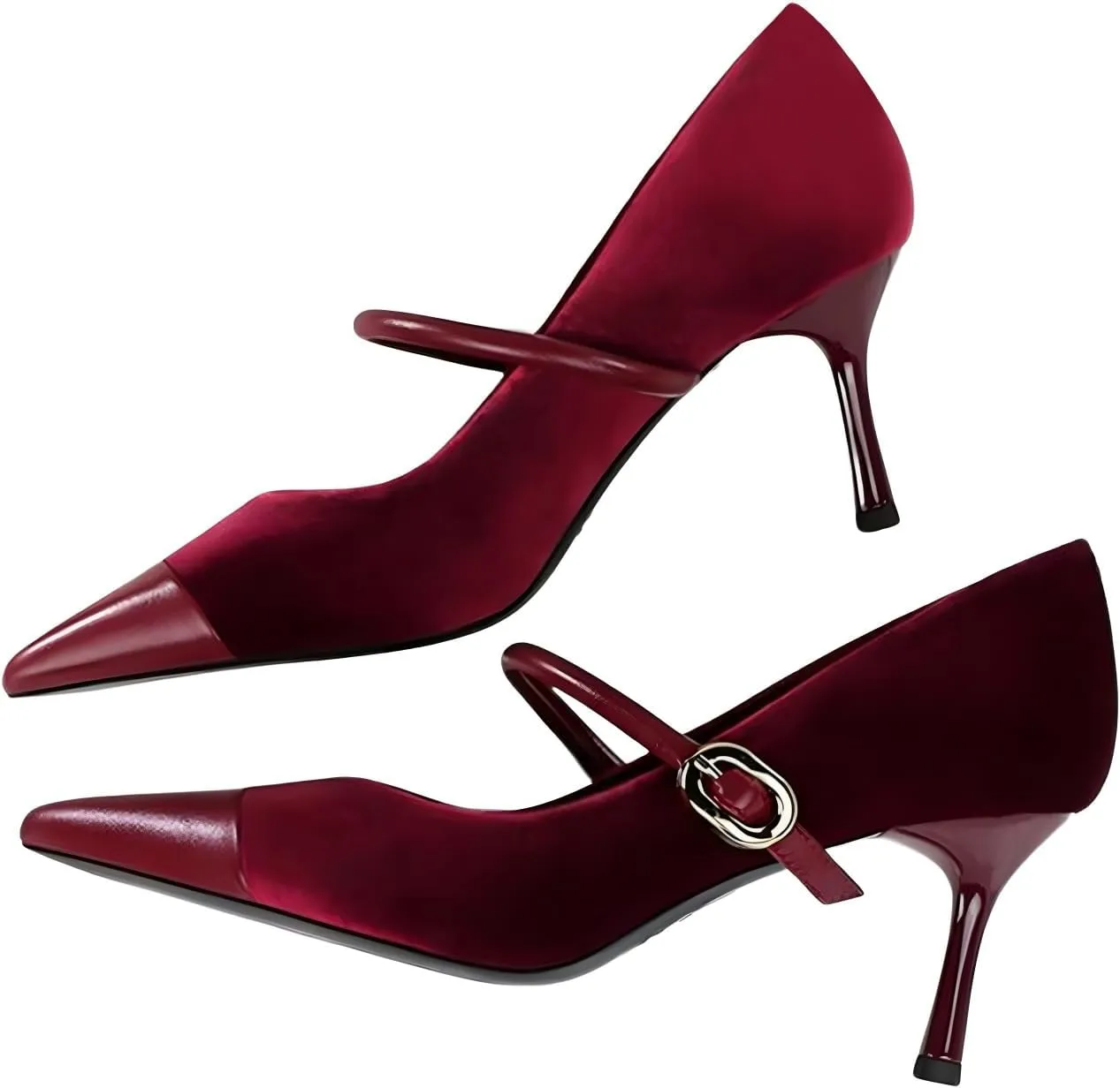 baobeijiadao Womens Pointed Toe Heeled Pumps Slip On Stiletto Heels Single-Strap Wedding Evening Dressy Shoes