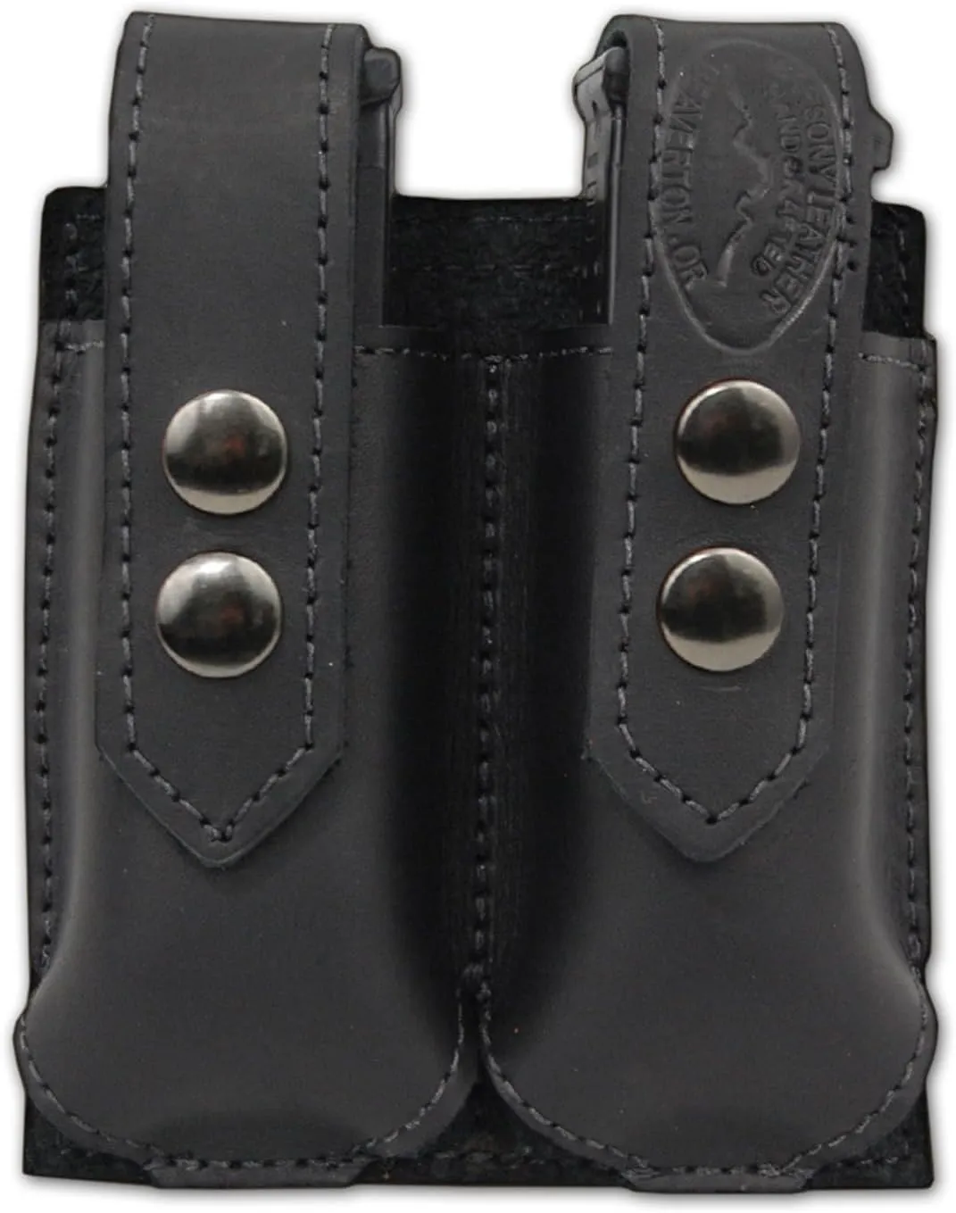 Barsony New Black Leather Double Magazine Pouch for .380 Ultra-Compact 9mm 40 45