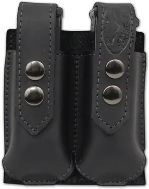 Barsony New Black Leather Double Magazine Pouch for .380 Ultra-Compact 9mm 40 45