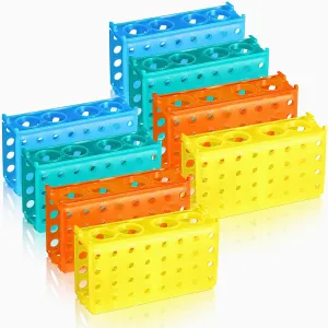 Barydat 8 Pcs 4 Way Test Tube Holder Rack for 0.5ml/ 1.5ml/ 10ml/ 15ml/ 50ml Interlocking Centrifuge Multi Tube Rack Stand Plastic Polypropylene Rack for Tubes Lab Scientific Experiments Supplies