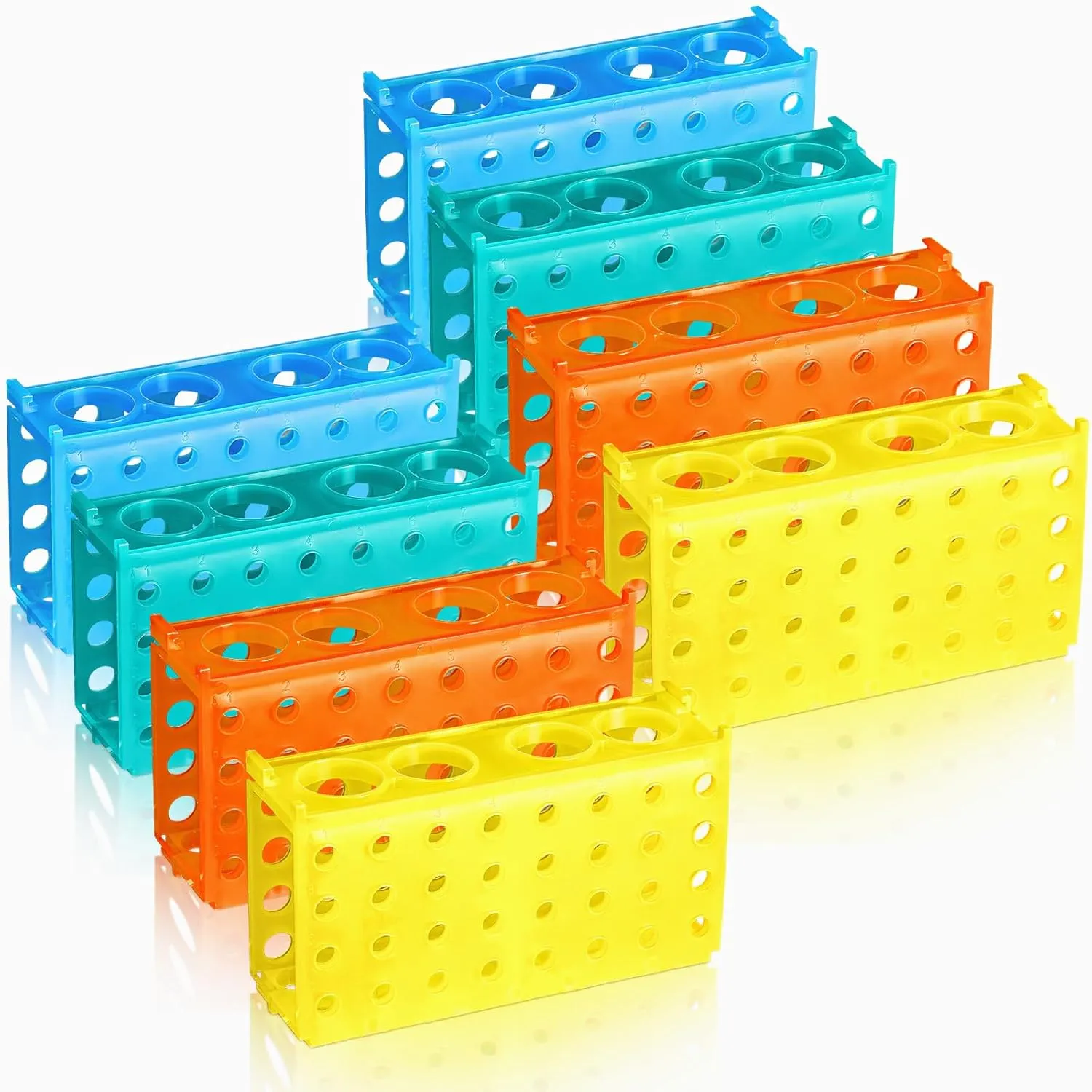 Barydat 8 Pcs 4 Way Test Tube Holder Rack for 0.5ml/ 1.5ml/ 10ml/ 15ml/ 50ml Interlocking Centrifuge Multi Tube Rack Stand Plastic Polypropylene Rack for Tubes Lab Scientific Experiments Supplies