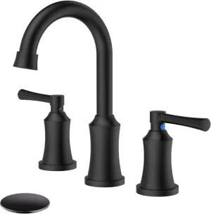 Bathroom Faucet 3 Hole, 8 Inch Widespread Bathroom Faucets with Pop-up Drain and Supply Line, Bathroom Sink Faucet for Sink, Vanity, RV, Matte Black