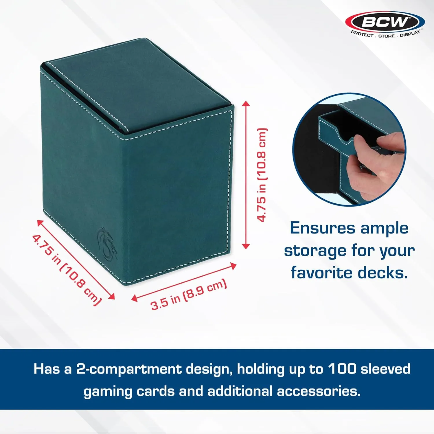 BCW Deck Vault LX 100 - Teal | Card Deck Case with 100 Sleeved Gaming Cards Capacity | For Magic: The Gathering, Pokemon, Commander Decks