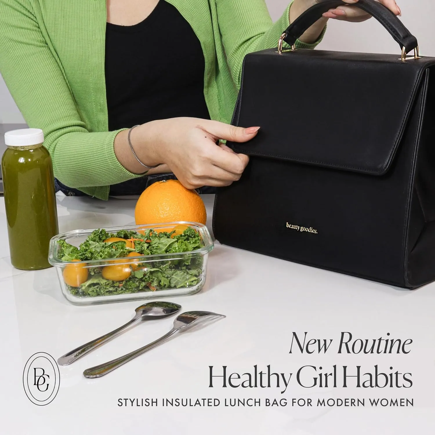 Beauty Goodies Insulated Lunch Bag for Women, Aesthetic Lunch Boxes and Classy Tote Bag Purse with Strap, Professional Ladies Lunch Bags, Chic Lunch Box for Women, the Office and Workplace