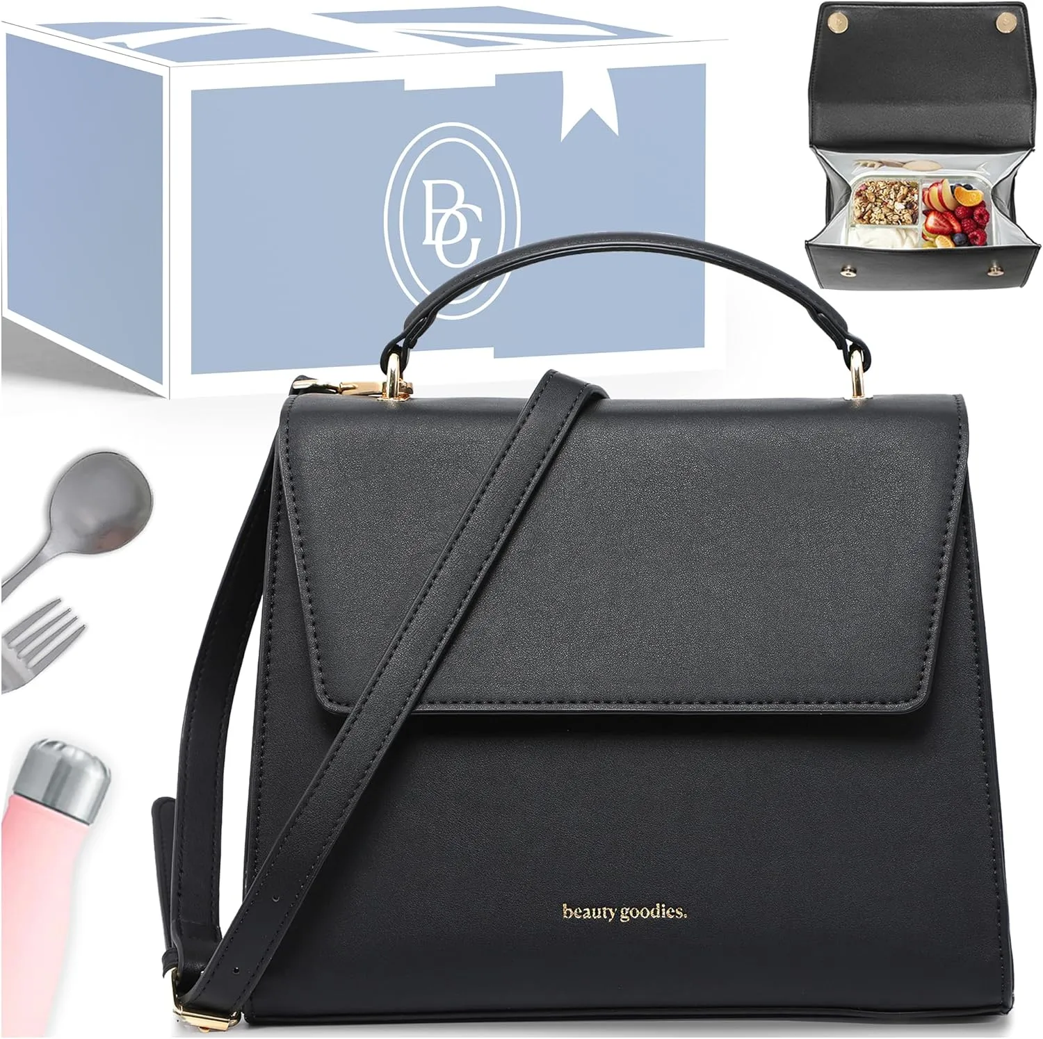 Beauty Goodies Insulated Lunch Bag for Women, Aesthetic Lunch Boxes and Classy Tote Bag Purse with Strap, Professional Ladies Lunch Bags, Chic Lunch Box for Women, the Office and Workplace