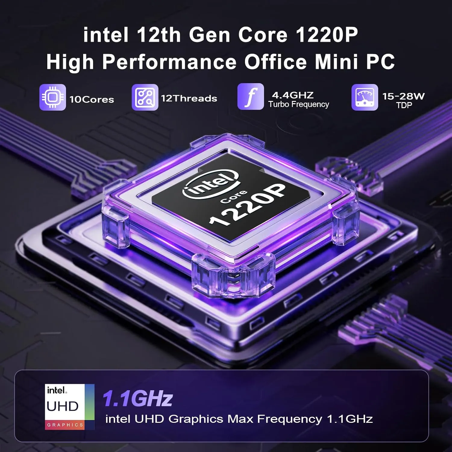 Beelink EQi12 Dual LAN Mini PC, Intel Core 1220P(10C/12T, up to 4.4GHz), 16GB DDR4 RAM 500GB PCIe4.0 SSD, Mini Desktop Computer Support WiFi 6/ BT5.2/ Dual HDMI/Bulit-in 85W Power Supply