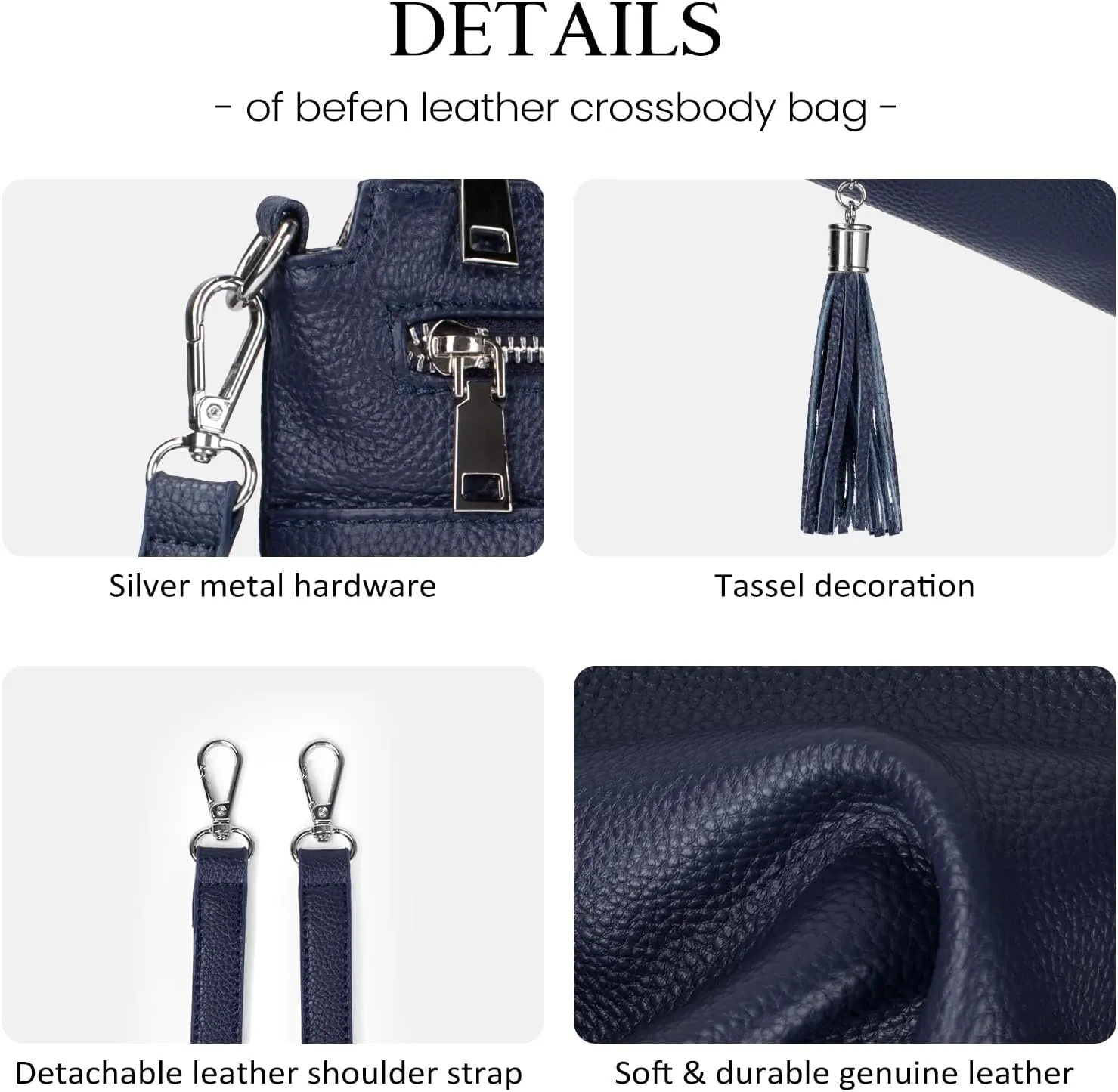 befen Genuine Leather Crossbody Purses for Women, Womens Medium Cross Body Bags Handbag Shoulder Purse with Adjustable Straps