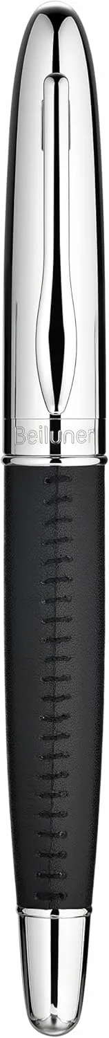 BEILUNER 318 Luxury Leather Pen, Hand-Stitched Premium Leather, Chrome-Plated Finish, Schmidt Ink Refill, Best Rollerball Pen Gift for Men & Women, Refillable, Executive Writing, Nice Pens