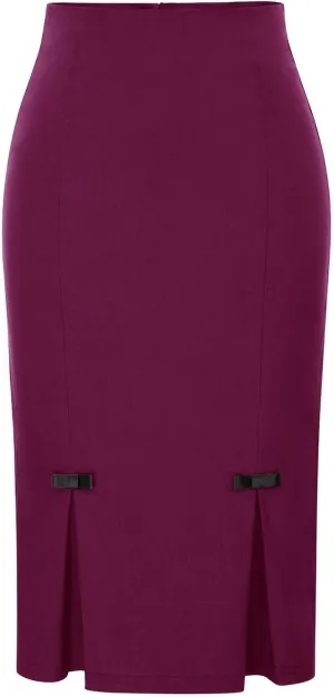 Belle Poque Women Midi High Waist Office Stretchy Pencil Skirt with Bow-Knot BP587