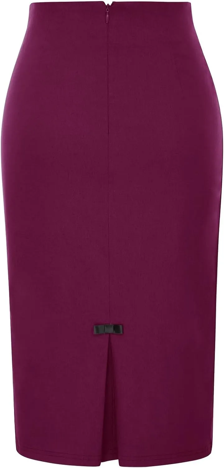 Belle Poque Women Midi High Waist Office Stretchy Pencil Skirt with Bow-Knot BP587