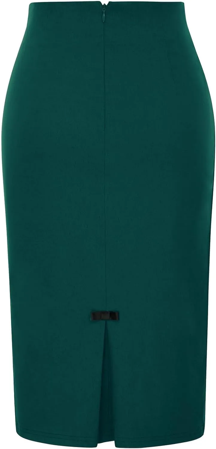 Belle Poque Women Midi High Waist Office Stretchy Pencil Skirt with Bow-Knot BP587