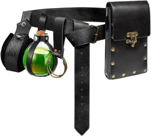 Belt Pouch Waist Bag Fanny Pack Steampunk Phone Holder Medieval Bag Leather Belt Renaissance Cosplay Costume Accessories (Tri-Black)