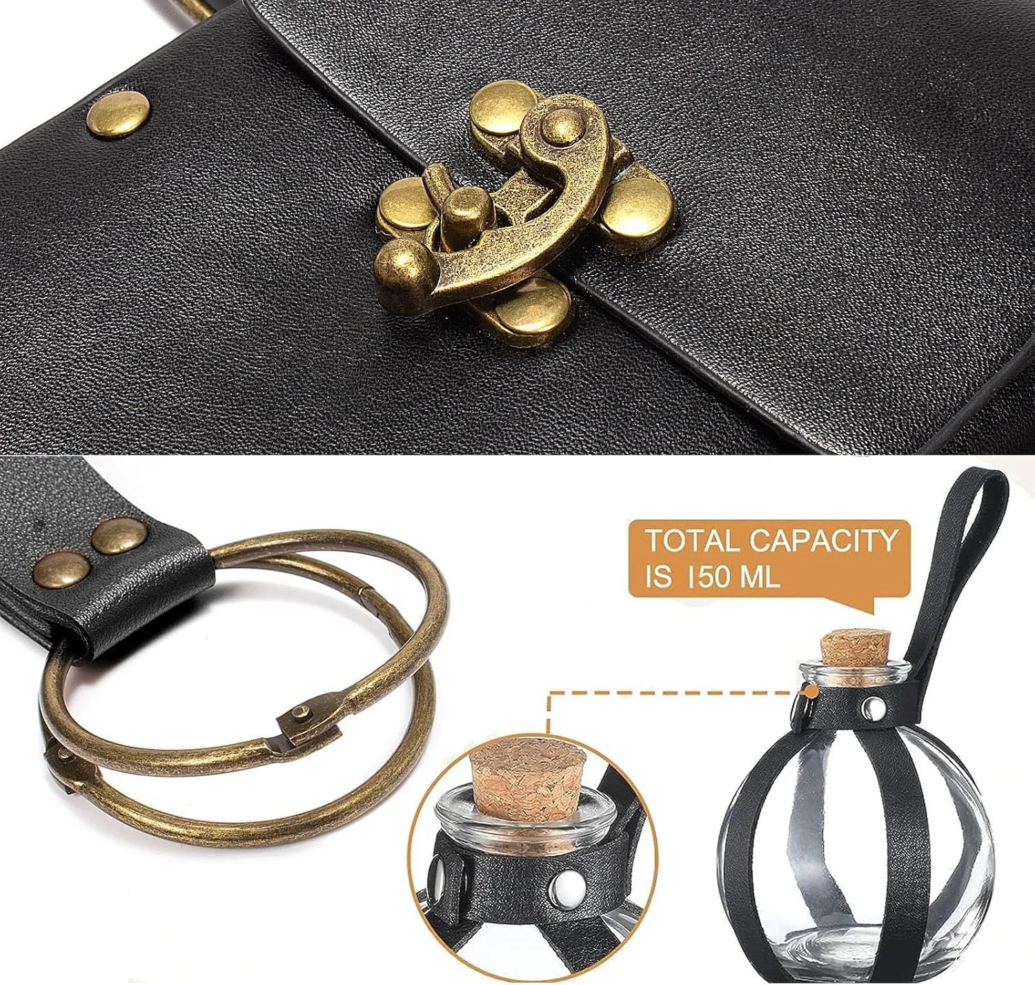 Belt Pouch Waist Bag Fanny Pack Steampunk Phone Holder Medieval Bag Leather Belt Renaissance Cosplay Costume Accessories (Tri-Black)