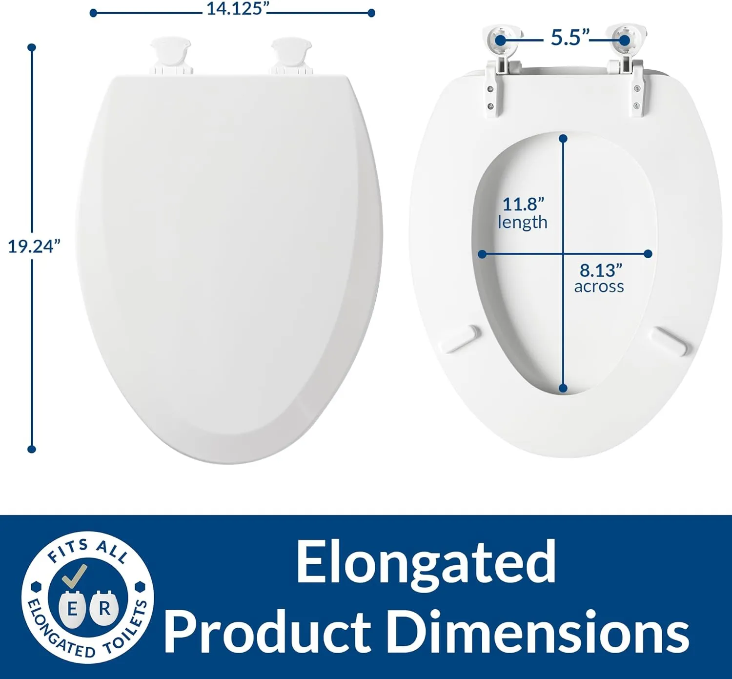 Bemis 1500EC Durable Wood Toilet Seat with Easy Clean Hinges, Made in USA, Elongated, White