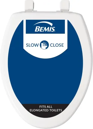 Bemis 7300SLEC Slow Close Toilet Seat, Easy Clean Hinges and Durable Plastic Seat, Made in USA, Elongated, White
