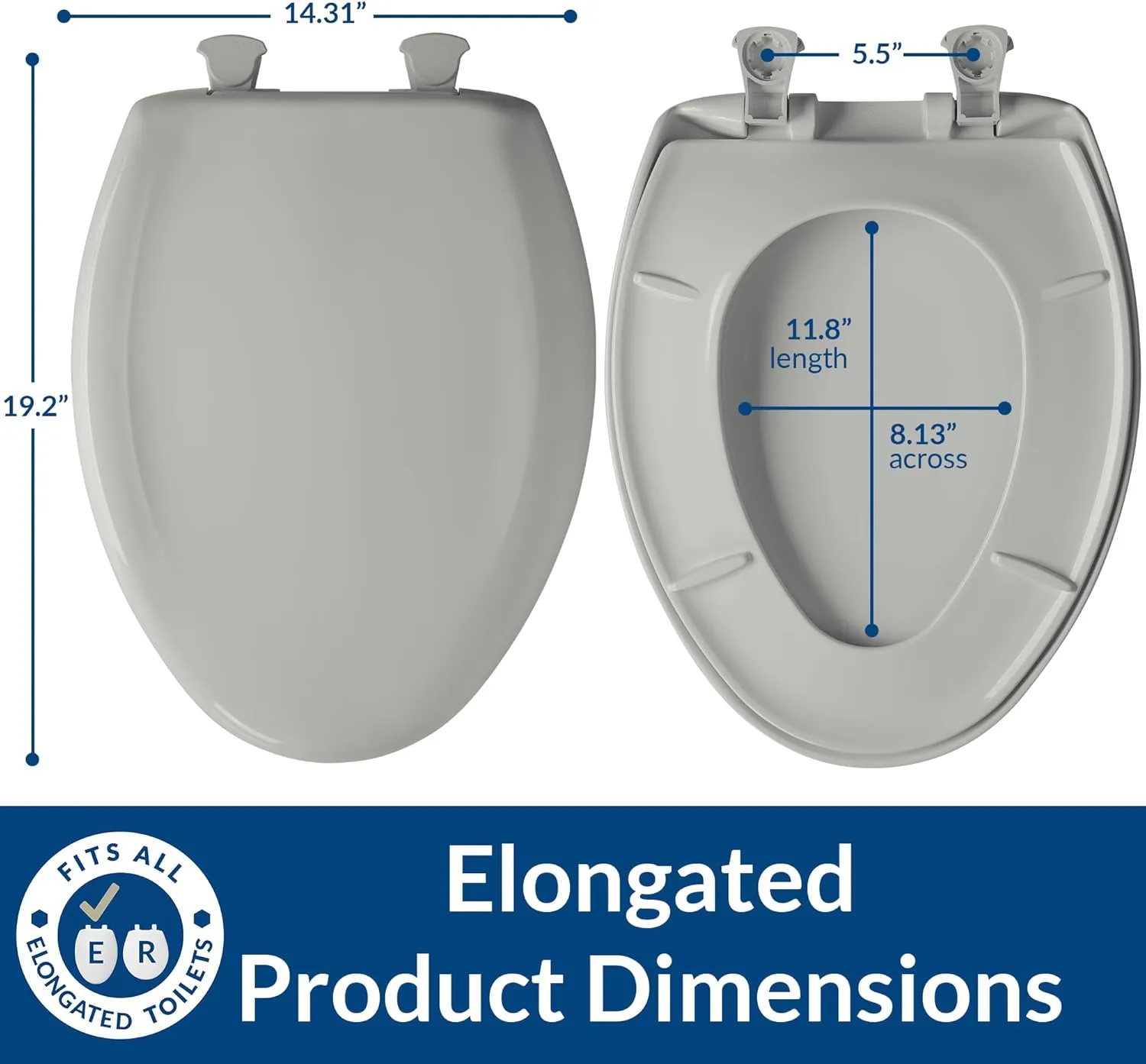 Bemis Classic Colors Slow Close Toilet Seat, Easy Clean Hinges and Durable Plastic Seat, Made in USA, Elongated, Black