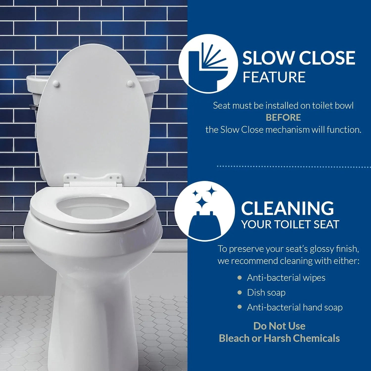 Bemis Classic Colors Slow Close Toilet Seat, Easy Clean Hinges and Durable Plastic Seat, Made in USA, Elongated, Black