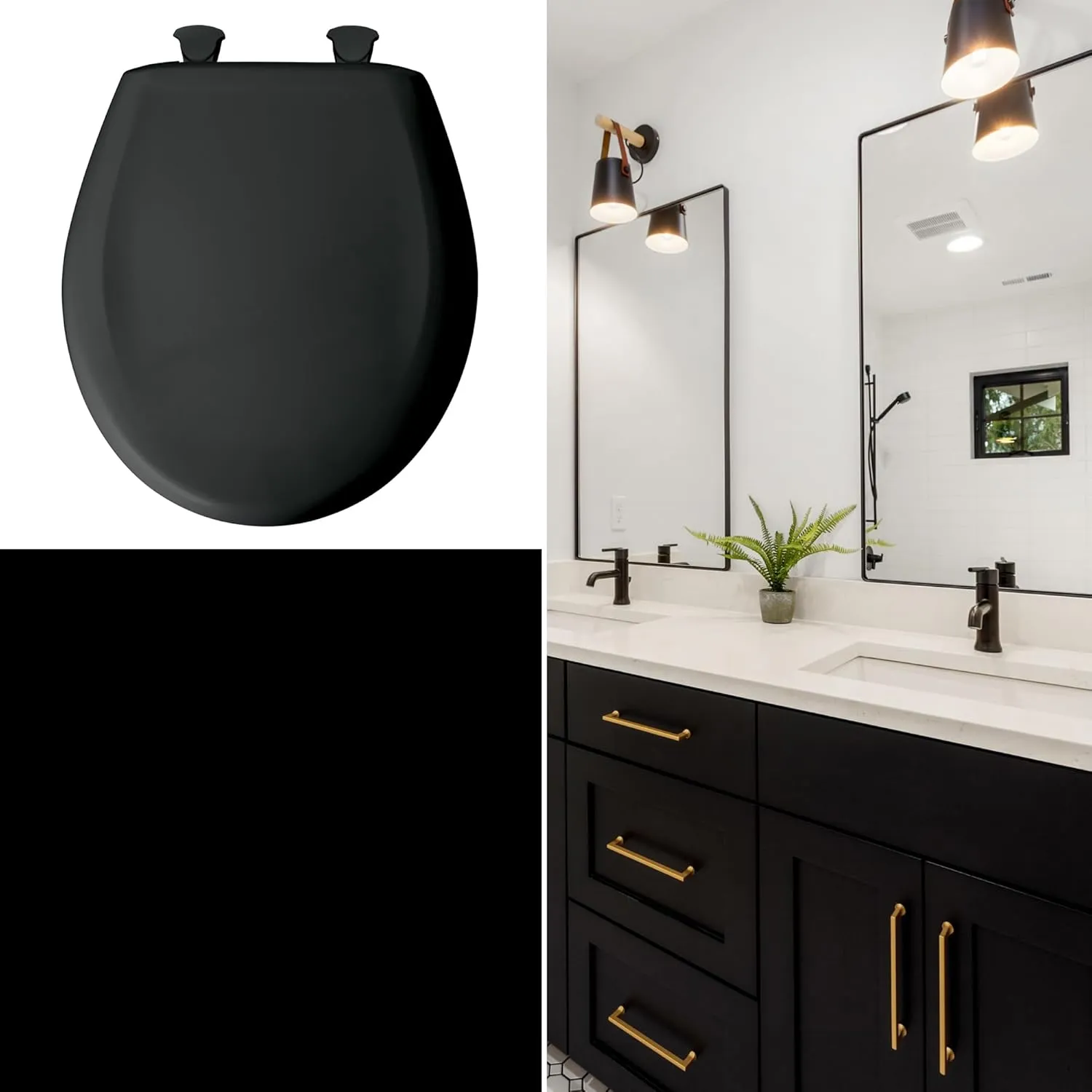 Bemis Classic Colors Slow Close Toilet Seat, Easy Clean Hinges and Durable Plastic Seat, Made in USA, Elongated, Black