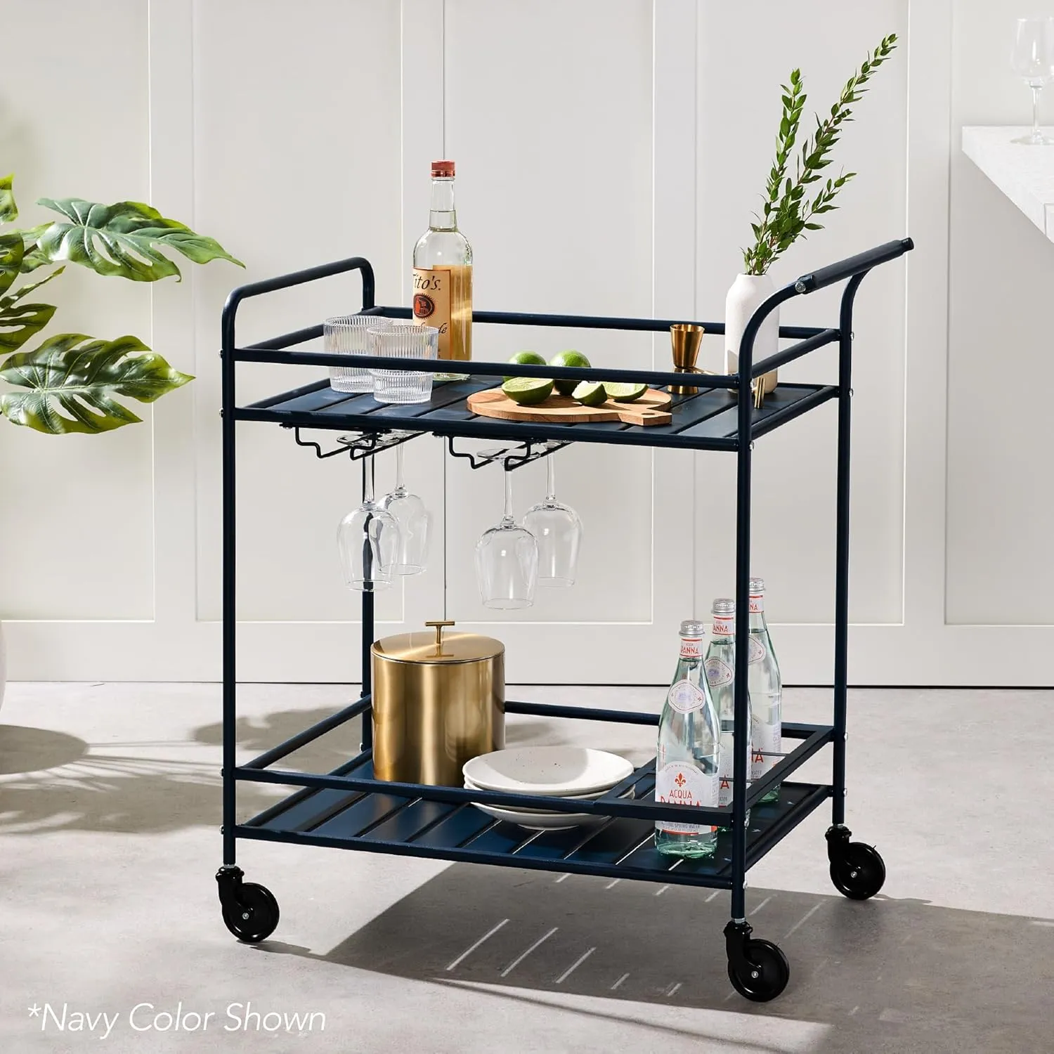 Best Choice Products Outdoor Mobile Patio Bar Cart, Home Bar Serving Cart, BBQ Side Table w/ 2 Tier Storage, Wine Rack, Lockable Wheels - Yellow