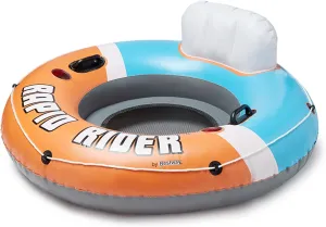 Bestway Hydro-Force Rapid Rider Inflatable River Tube Water Float for 1 Person with Built-in Backrest, Handles, and Cupholders, Orange