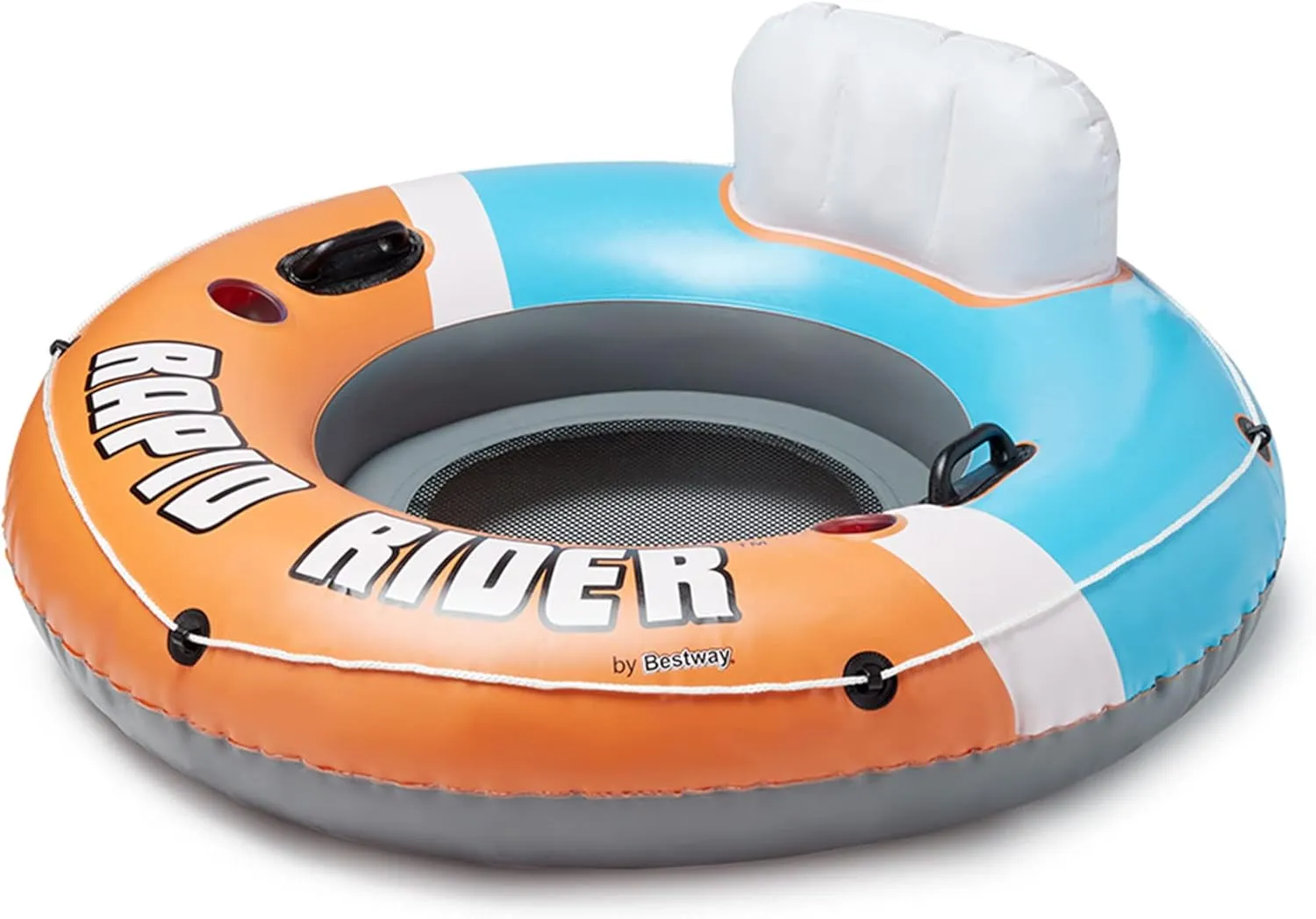 Bestway Hydro-Force Rapid Rider Inflatable River Tube Water Float for 1 Person with Built-in Backrest, Handles, and Cupholders, Orange