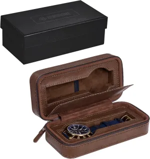 BEWISHOME Watch Travel Case for Men 2 Slot, Portable Watch Boxes for Storage, Brown Travel Watch Case Fits Wrist Watches & Smart Watches, SSH92Z
