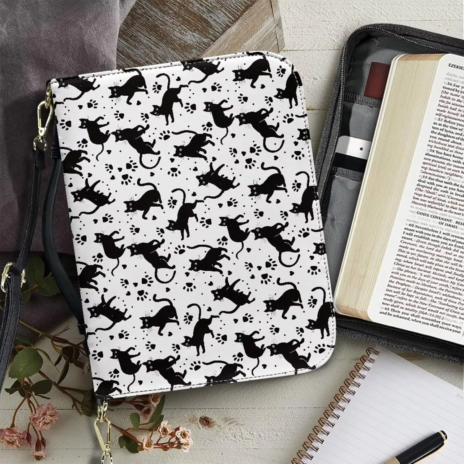 Bible Bag Large Bible Cover Case for Women Girls, PU Leather Bible Carrying Case with Shoulder Strap