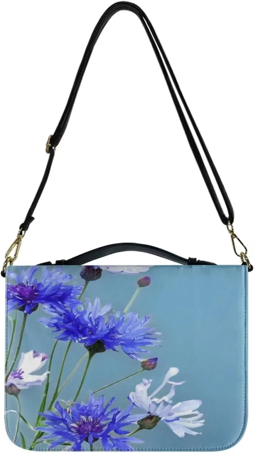 Bible Carrying Case with Detachable Shoulder Strap PU Leather Bible Covers for Women Carrying Bible Protector Waterproof Christian Book Bag,Blue Floral,M