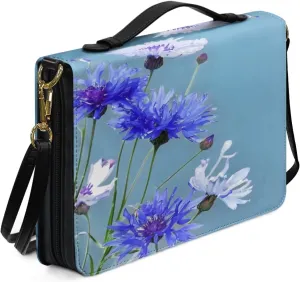 Bible Carrying Case with Detachable Shoulder Strap PU Leather Bible Covers for Women Carrying Bible Protector Waterproof Christian Book Bag,Blue Floral,M