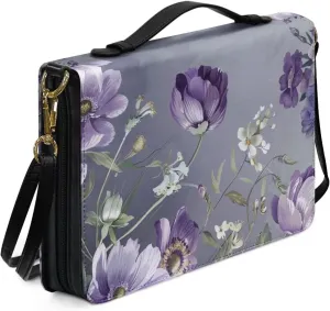 Bible Case Covers PU Leather Bible Carrying Holder with Adjustable Shoulder Strap Study Bible Case for Women Girls Crossbody Bag,Floral,M