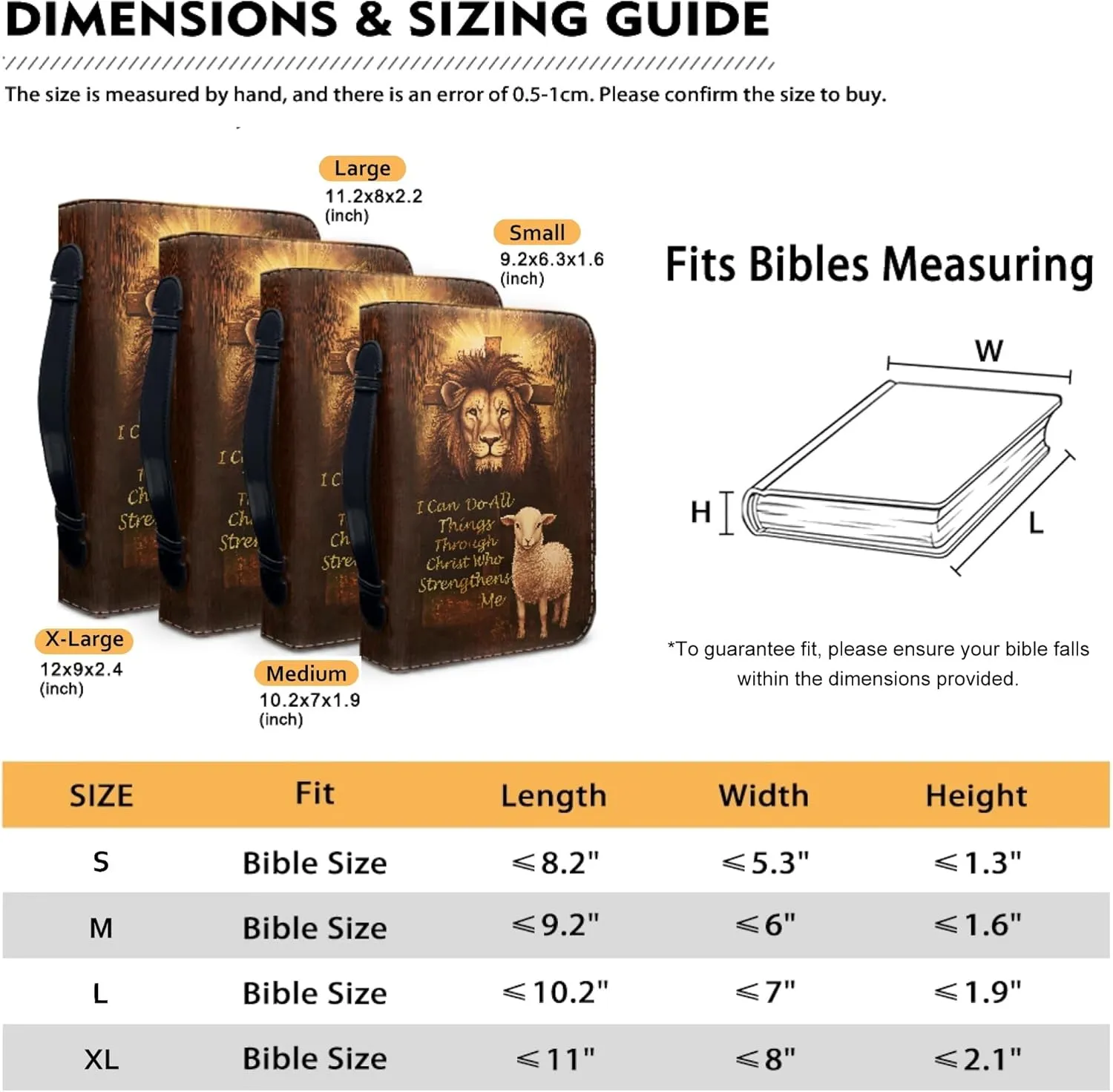 Bible Case for Women Cross Bible Cover Lion Bible Carrying Bag Faux Leather Church Bag with Handles Study Bible Books Accessories Lion and Lamb Cross Scripture Verse Medium 9x6