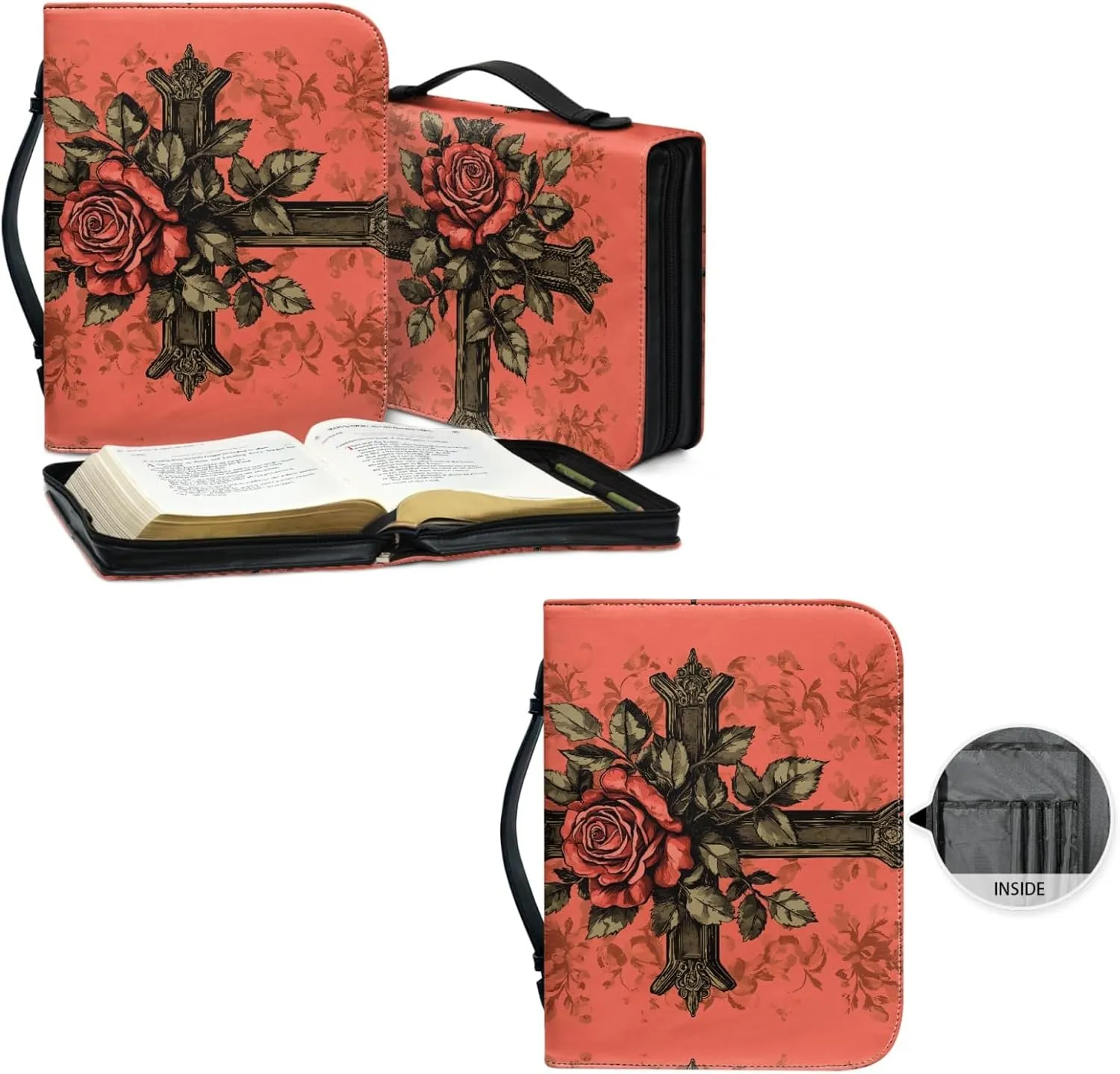 Bible Case - Large Cover for Men and Women, PU Leather Carrying Case With Cross Print