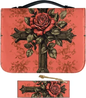 Bible Case - Large Cover for Men and Women, PU Leather Carrying Case With Cross Print