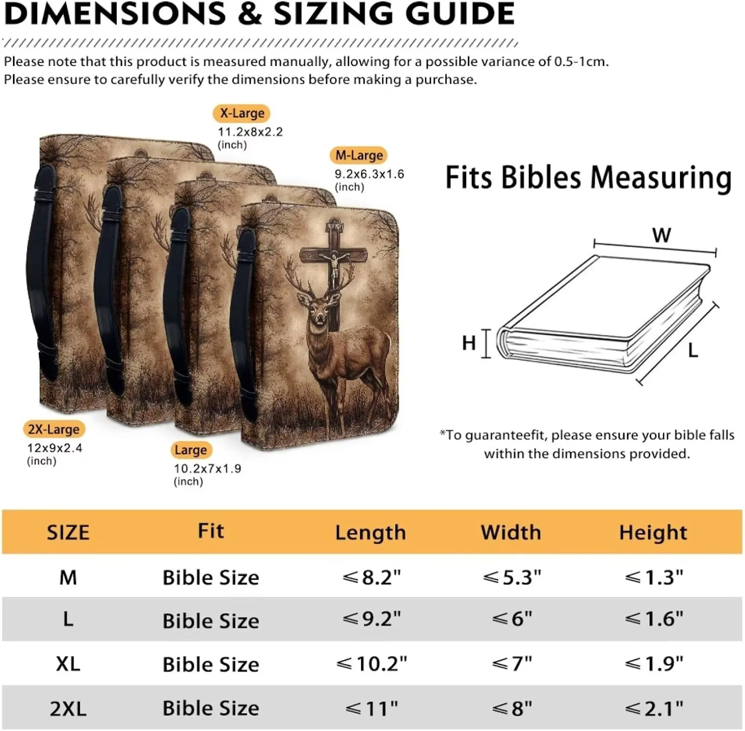 Bible Case Tote Bag Study Bag Leather Bible Cover with Top Handle, Waterproof Bible Carrying Case for Men,Deer and Cross,XL
