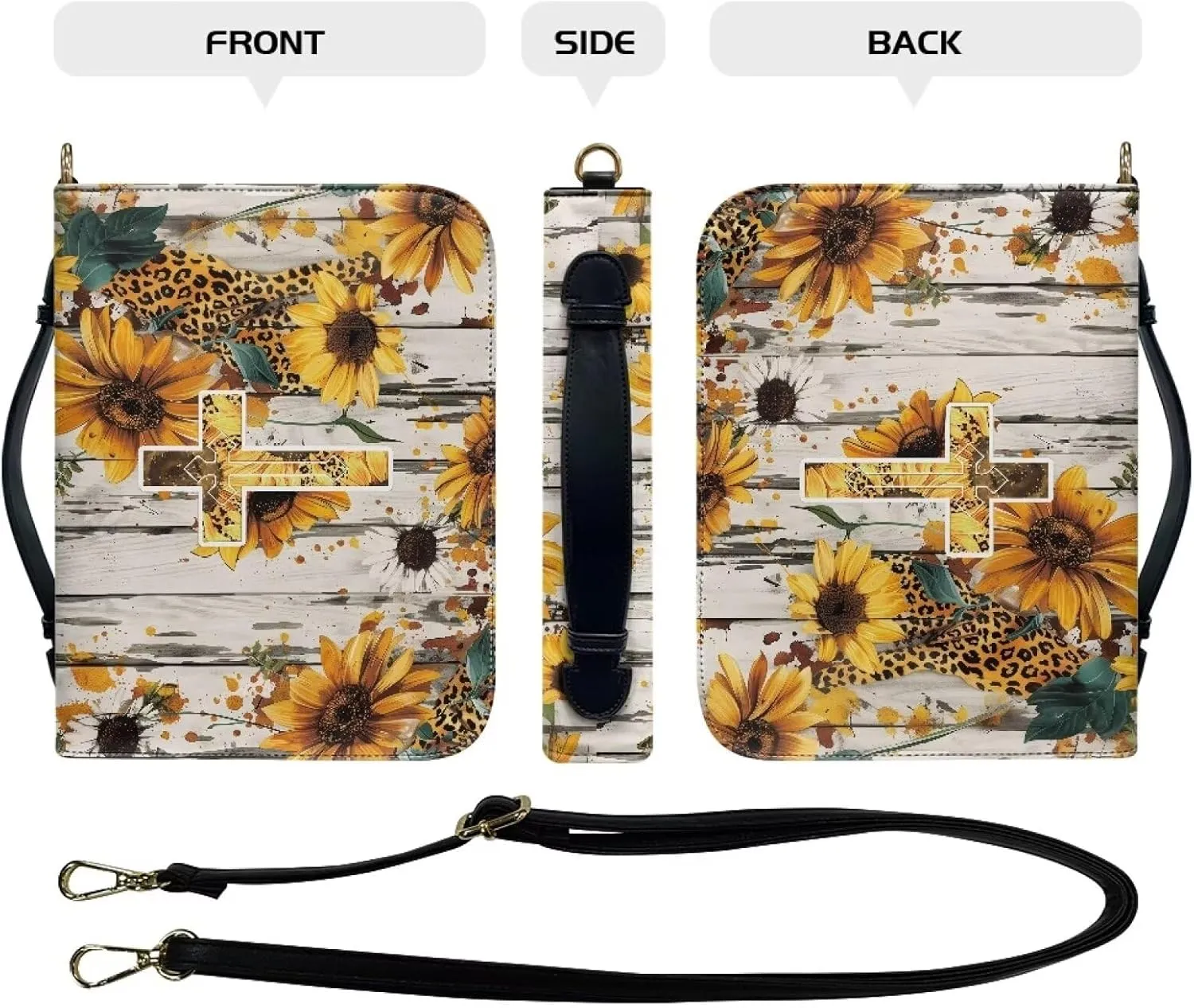 Bible Cover Case Large Bible Tote Bag for Women Girls, PU Leather Bible Carrying Case with Shoulder Strap