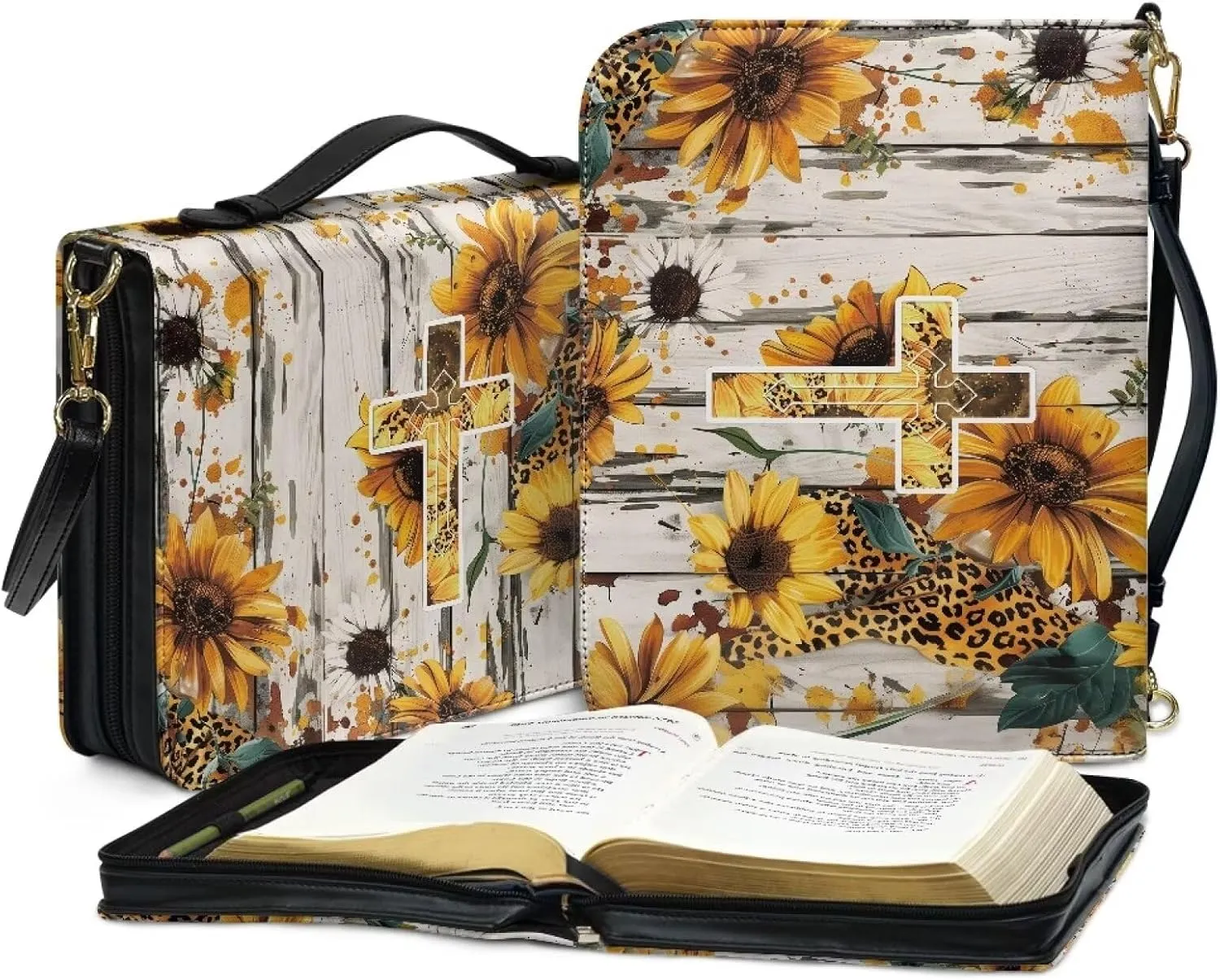 Bible Cover Case Large Bible Tote Bag for Women Girls, PU Leather Bible Carrying Case with Shoulder Strap