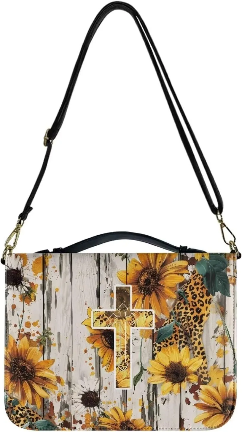 Bible Cover Case Large Bible Tote Bag for Women Girls, PU Leather Bible Carrying Case with Shoulder Strap