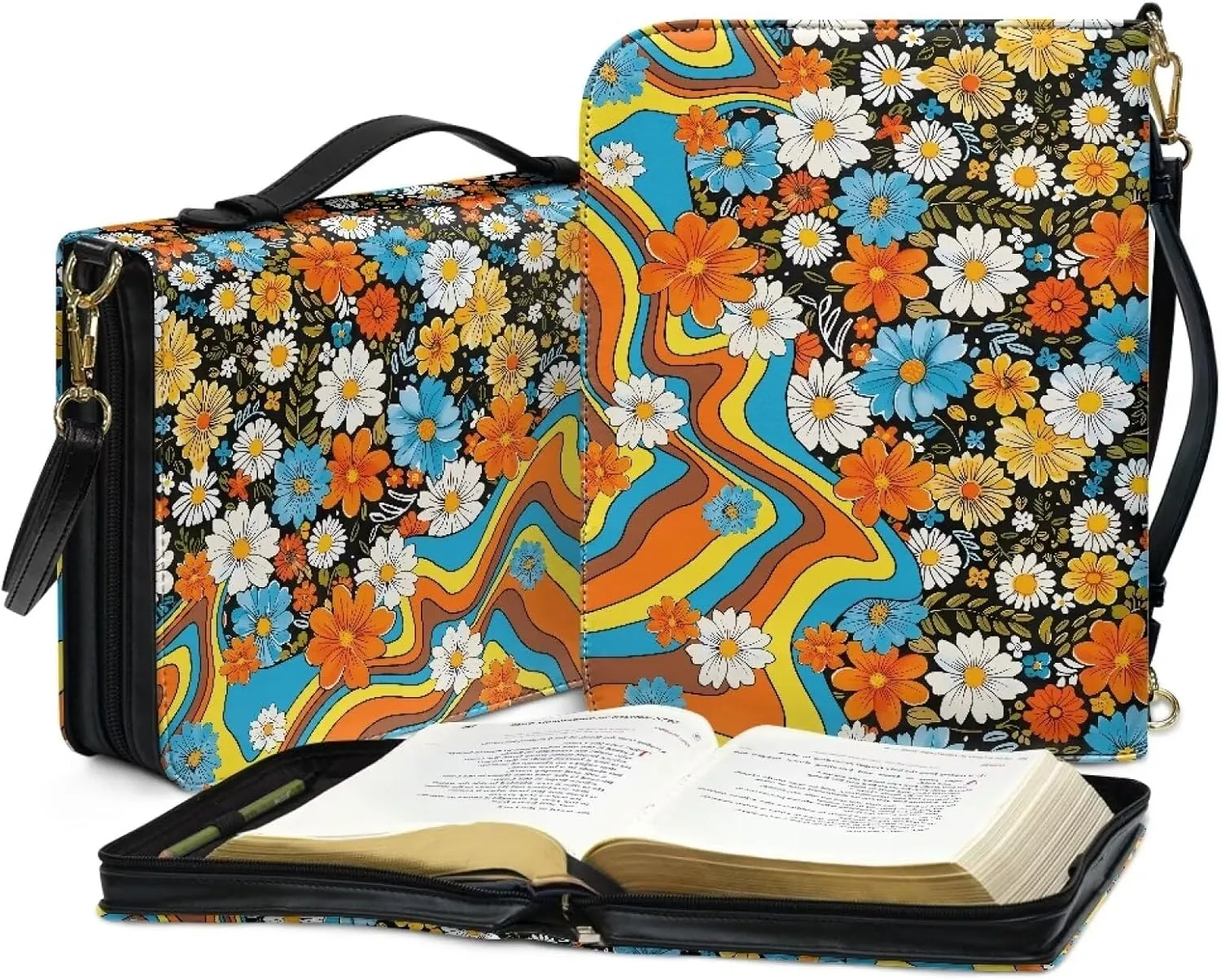 Bible Cover Case Large Bible Tote Bag for Women Girls, PU Leather Bible Carrying Case with Shoulder Strap