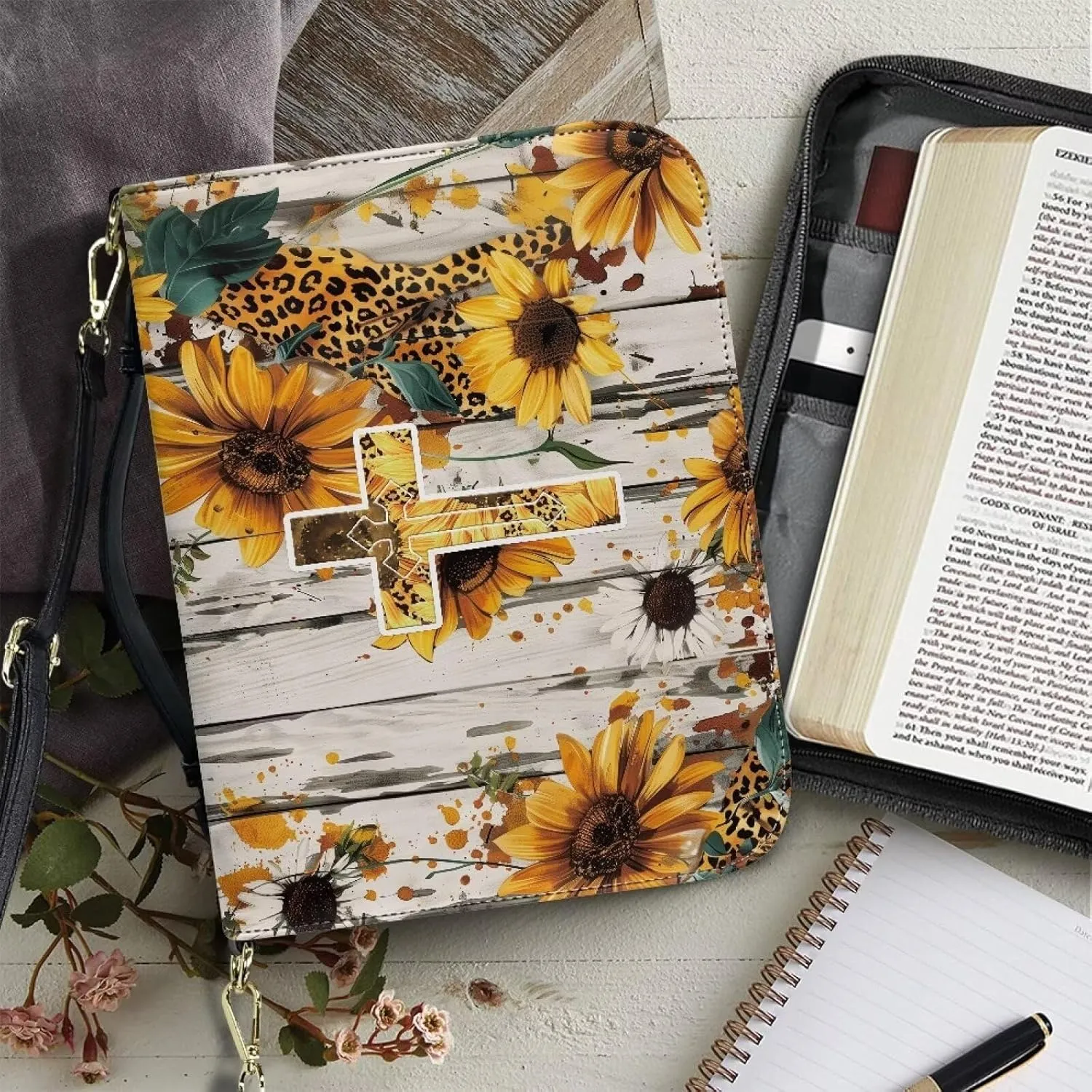 Bible Cover Case Large Bible Tote Bag for Women Girls, PU Leather Bible Carrying Case with Shoulder Strap