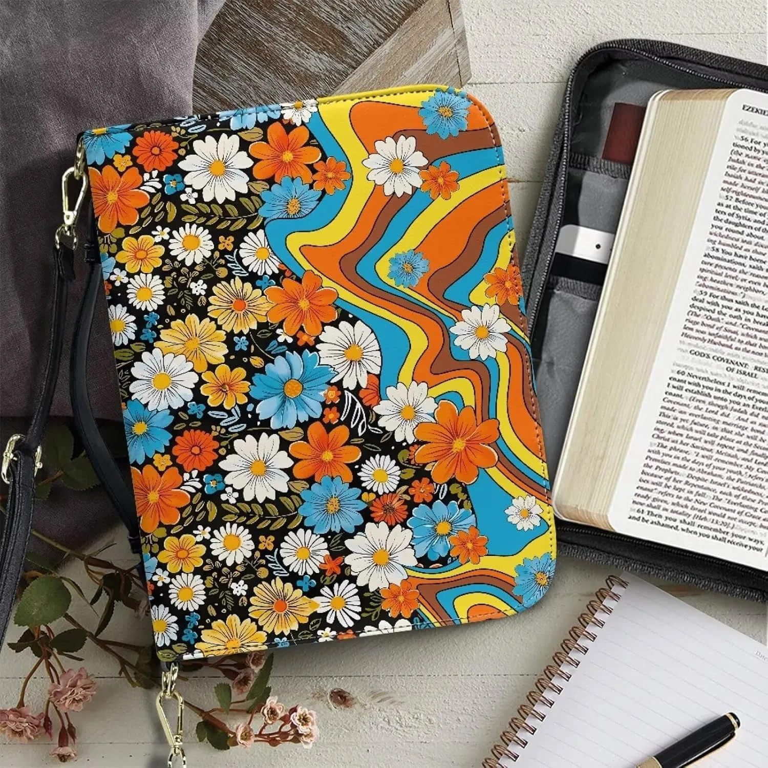Bible Cover Case Large Bible Tote Bag for Women Girls, PU Leather Bible Carrying Case with Shoulder Strap
