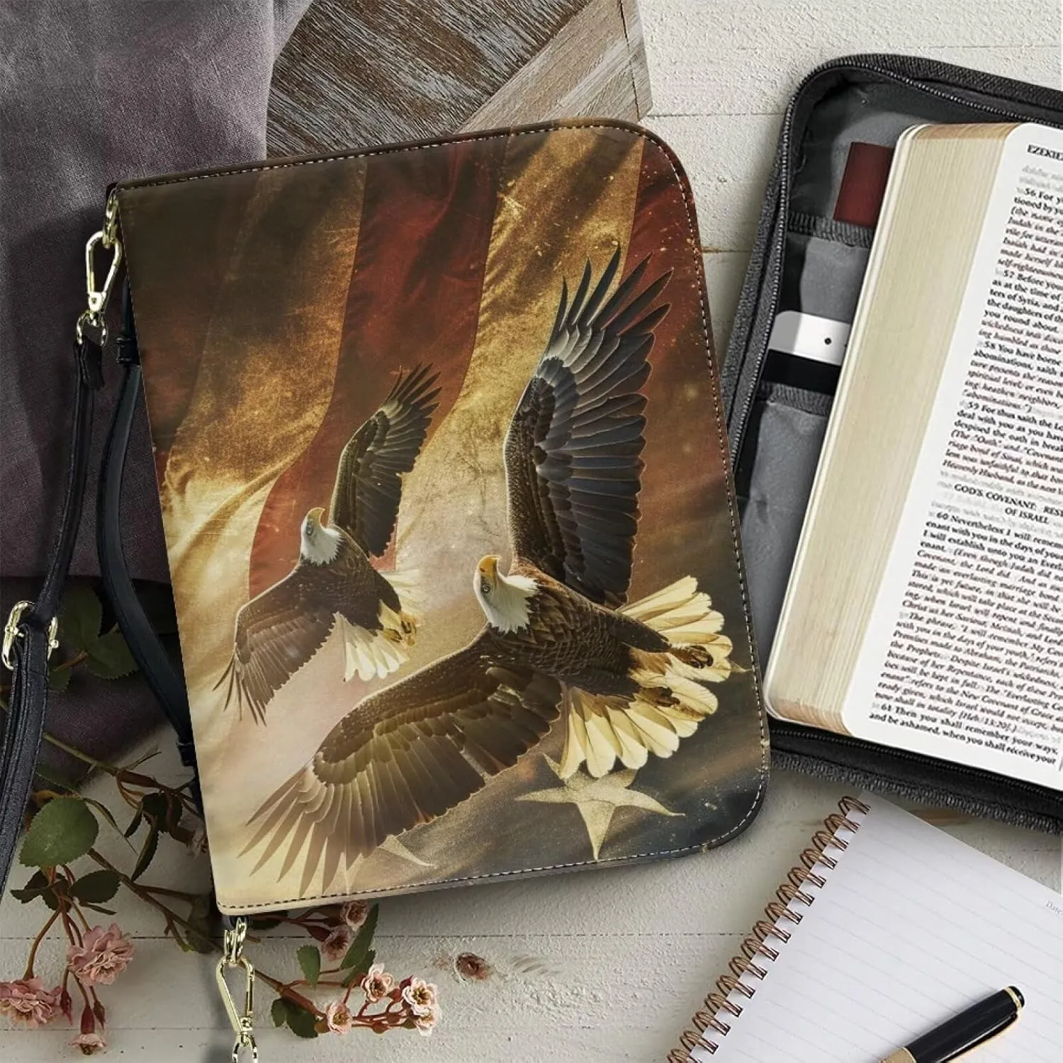 Bible Cover Case PU Leather Bible Bag for Women Girls, Large Bible Tote Bag with Shoulder Strap