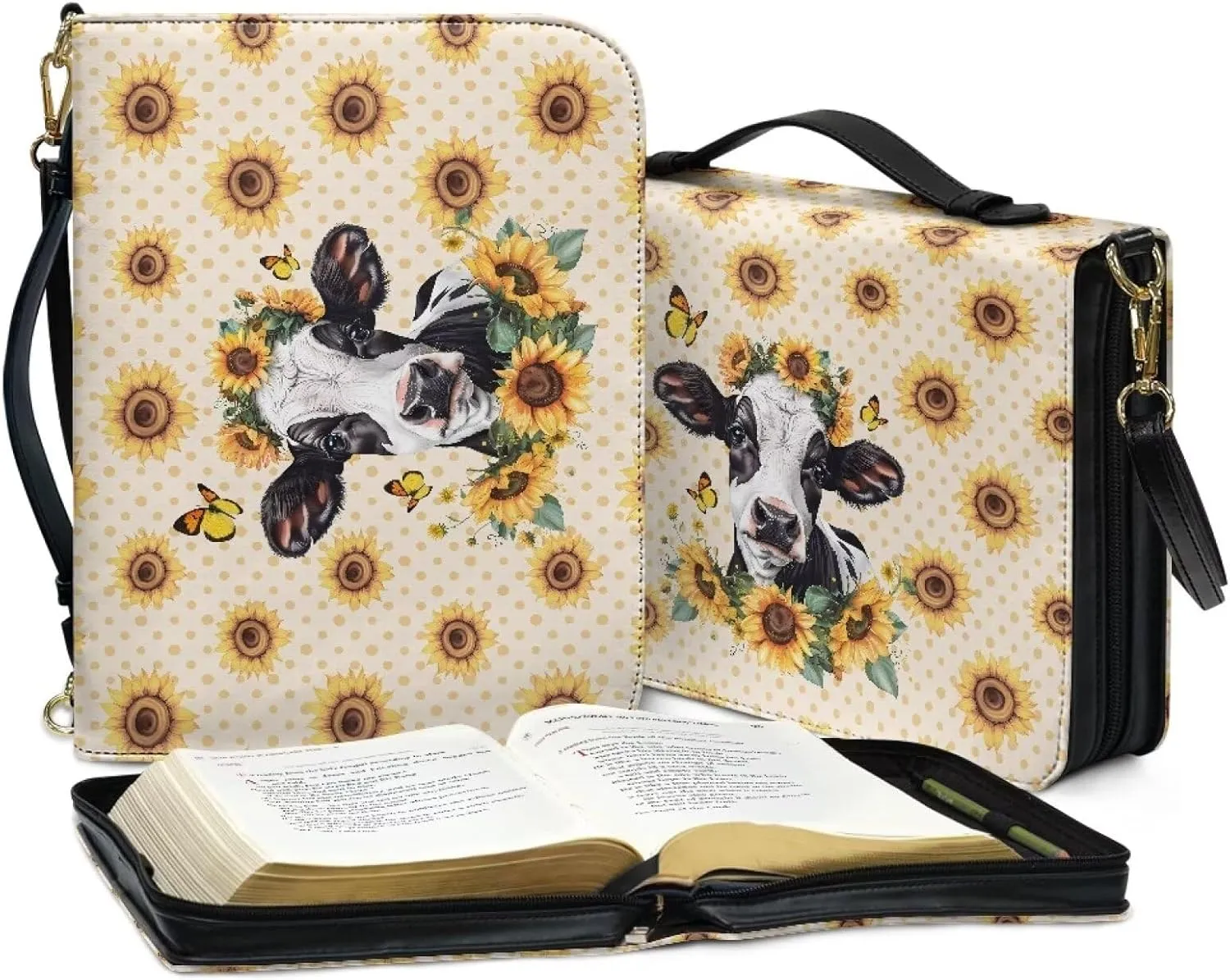 Bible Cover Case PU Leather Bible Bag for Women Girls, Large Bible Tote Bag with Shoulder Strap