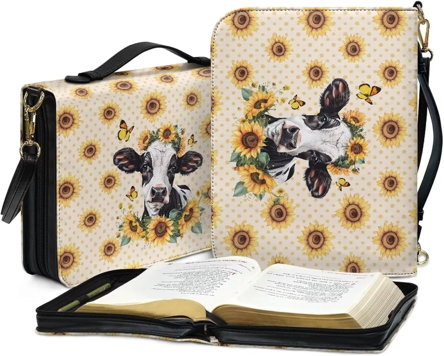 Bible Cover Case PU Leather Bible Bag for Women Girls, Large Bible Tote Bag with Shoulder Strap