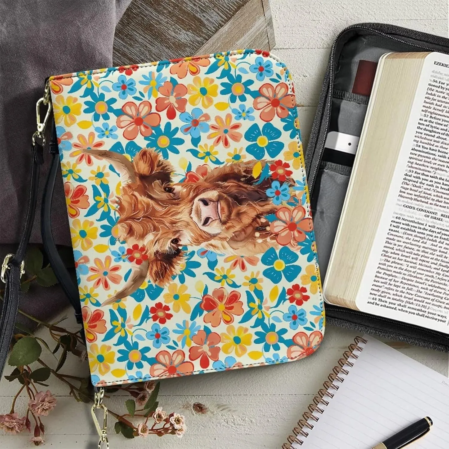 Bible Cover Case PU Leather Bible Bag for Women Girls, Large Bible Tote Bag with Shoulder Strap