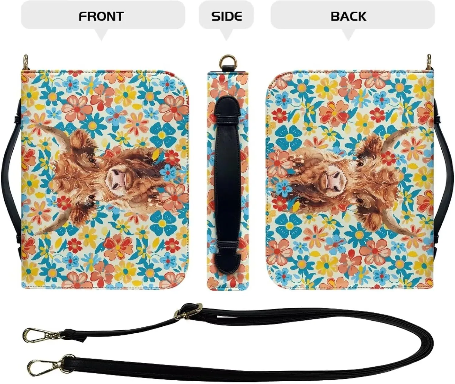 Bible Cover Case PU Leather Bible Bag for Women Girls, Large Bible Tote Bag with Shoulder Strap