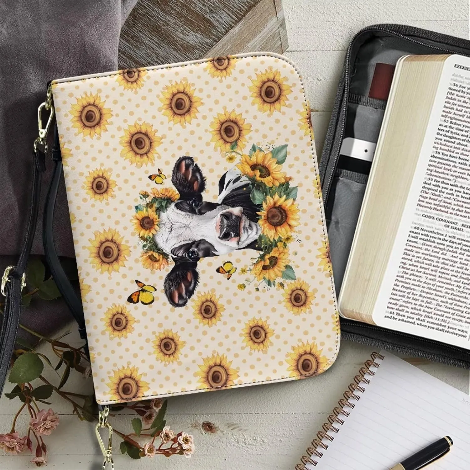 Bible Cover Case PU Leather Bible Bag for Women Girls, Large Bible Tote Bag with Shoulder Strap