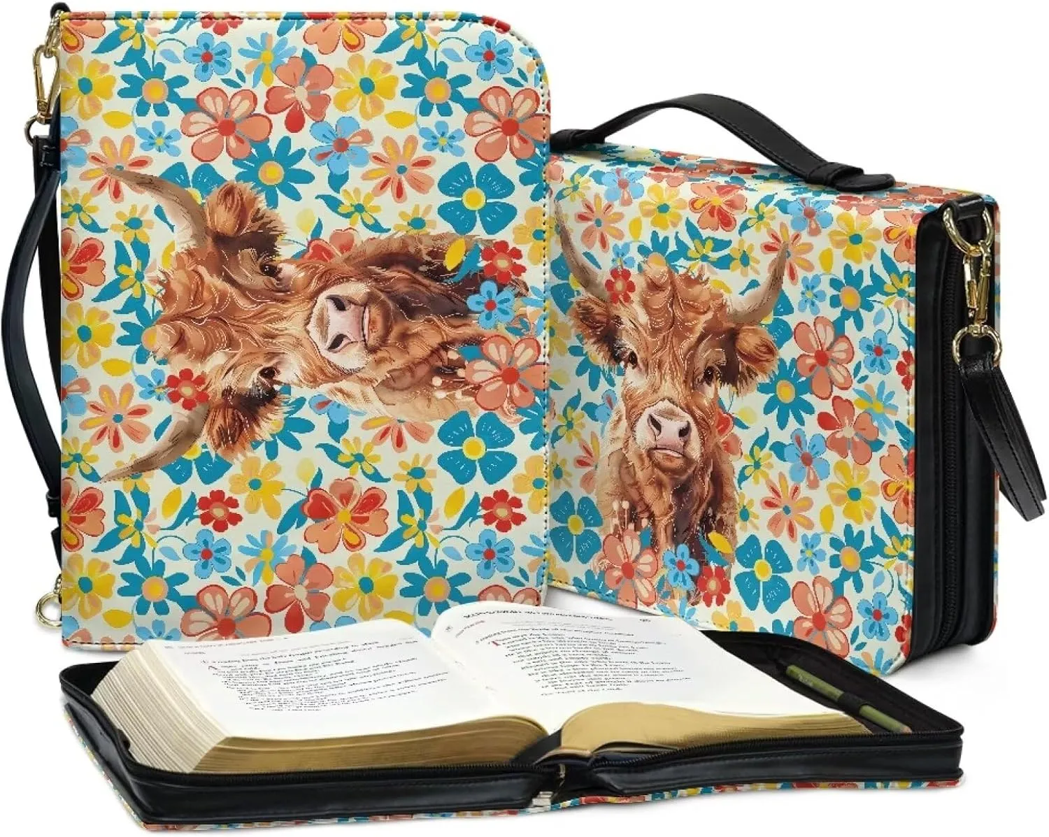 Bible Cover Case PU Leather Bible Bag for Women Girls, Large Bible Tote Bag with Shoulder Strap